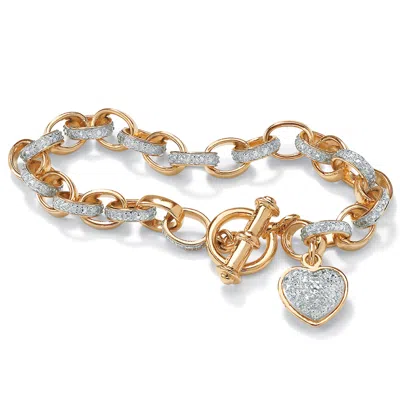 Palm Beach Jewelry Diamond Accent Heart Charm Bracelet In Gold-plated Sterling Silver In White