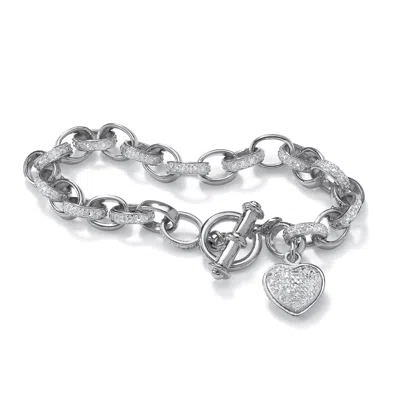 Palm Beach Jewelry Diamond Accent Heart Charm Bracelet In Platinum-plated Sterling Silver 7.25"