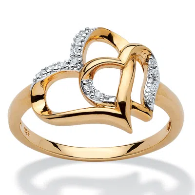 Palm Beach Jewelry Diamond Accent Interlocking Heart Ring In 18k Yellow Gold-plated Sterling Silver In White
