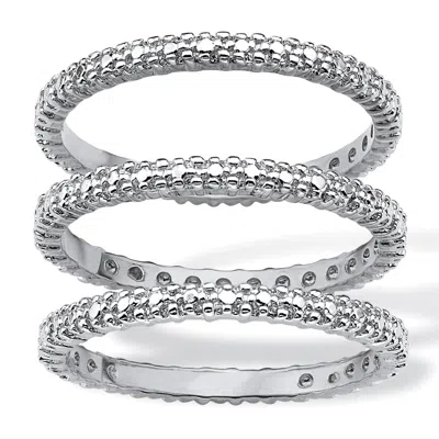 Palm Beach Jewelry Diamond Accent Platinum-plated 3-piece Stackable Eternity Ring Set In White