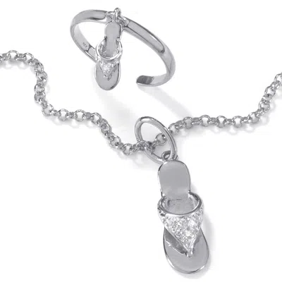 Palm Beach Jewelry Diamond Accent Platinum-plated Silver Flip-flop Anklet And Toe Ring Set 9"