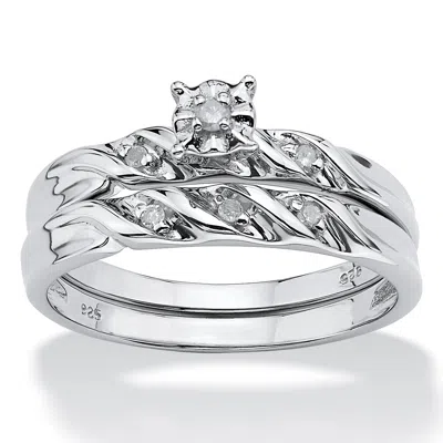 Palm Beach Jewelry Diamond Accent Platinum-plated Sterling Silver Wedding Band Set In White