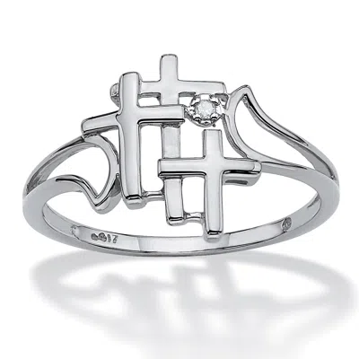 Palm Beach Jewelry Diamond Accent Solid 10k White Gold Triple Cross Ring