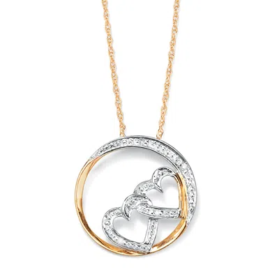Palm Beach Jewelry Diamond Accent Solid 10k Yellow Gold Double Heart Pendant Necklace 18" In White