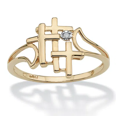 Palm Beach Jewelry Diamond Accent Solid 10k Yellow Gold Triple Cross Ring In White