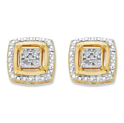 Palm Beach Jewelry Diamond Accent Squared Two-tone Gold-plated Button Earrings In White