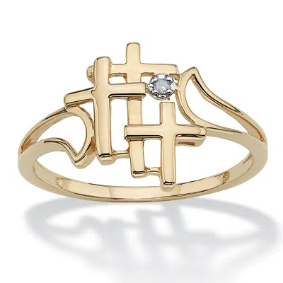 Palm Beach Jewelry Diamond Accent Triple Cross Ring In Solid 18k Gold-plated In Silver