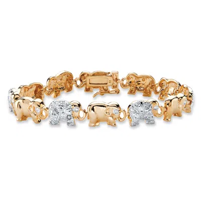Palm Beach Jewelry Diamond Accent Two-tone Elephant Parade Bracelet Yellow Gold-plated 7.25" In White