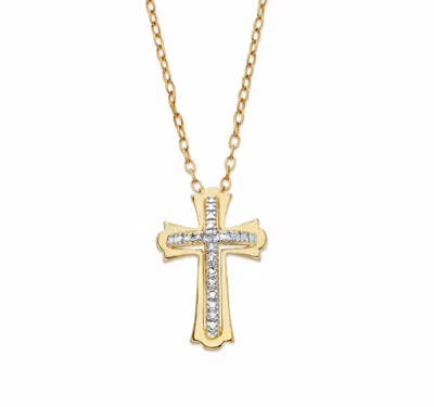 Palm Beach Jewelry Diamond Accent Two-tone Gold-plated Cross Pendant Necklace 18"-20" In White