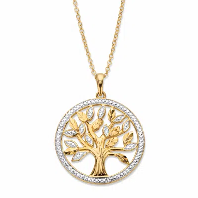 Palm Beach Jewelry Diamond Accent Two-tone Gold-plated Silver Tree Of Life Pendant Necklace 18" In White