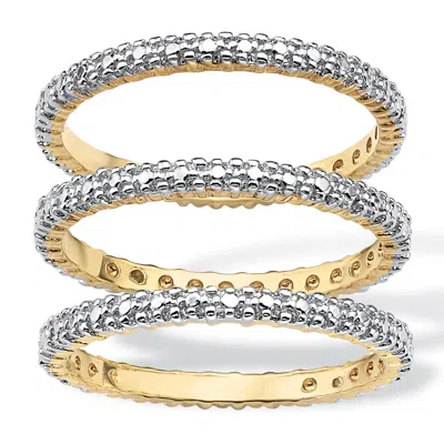 Palm Beach Jewelry Diamond Accent Yellow Gold-plated 3-piece Stack Ring Eternity Band Set In White