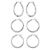 Palm Beach Jewelry Diamond-cut .925 Sterling Silver 3-pair Set Of Hoop Earrings 1" In White