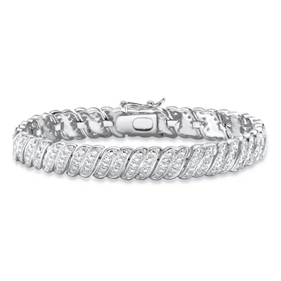 Palm Beach Jewelry Diamond-cut Diamond Accent Platinum-plated Two-tone S-link Bracelet 7.5"