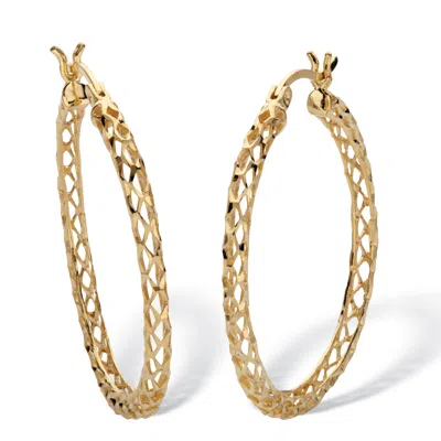 Palm Beach Jewelry Diamond Cut Hoop Earrings 18k Gold Plated Sterling Silver 1 1/4" Diameter In Yellow