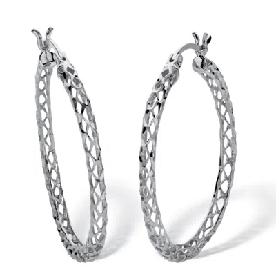 Palm Beach Jewelry Diamond Cut Hoop Earrings Sterling Silver 1 1/4" Diameter In White