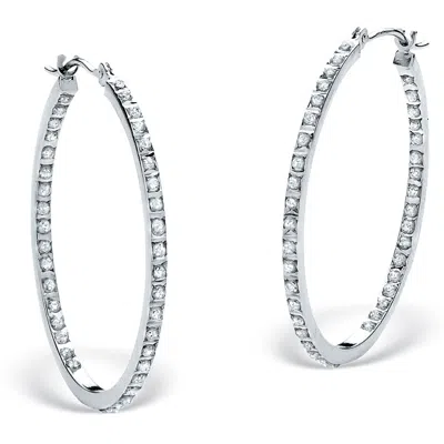 Palm Beach Jewelry Diamond Fascination Bernish-set Hoops In Platinum-plated Sterling Silver In Metallic