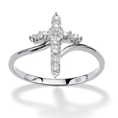 Palm Beach Jewelry Diamond Platinum-plated Sterling Silver Cross Ring In White