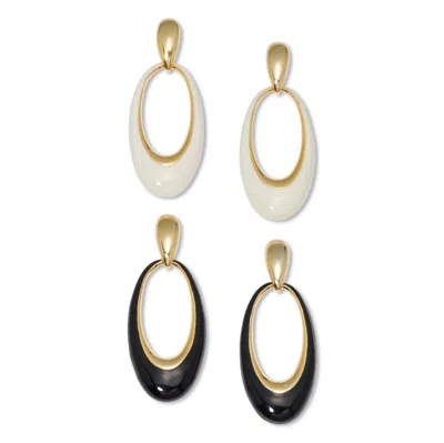 Palm Beach Jewelry Drop Yellow Gold Ion-plated Stainless Steel Enamel Earrings, 2-pair Set
