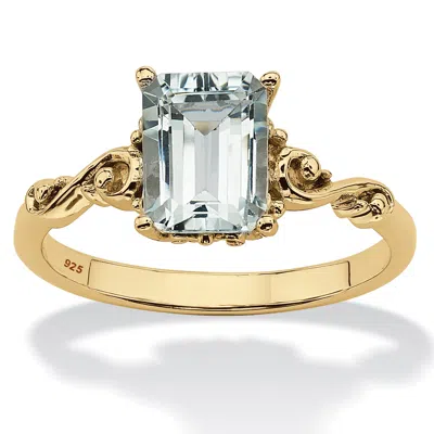 Palm Beach Jewelry Emerald Cut Aquamarine 18k Gold Plated Silver Ring In Yellow