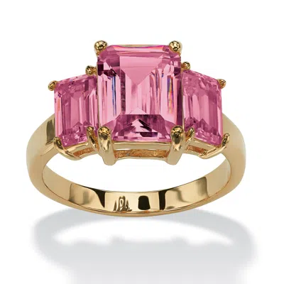 Palm Beach Jewelry Emerald-cut Birthstone Ring Gold-plated In Pink