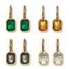 Palm Beach Jewelry Emerald Cut Crystal Yellow Gold Ion-plated Stainless Steel Huggie Earrings Set In Black