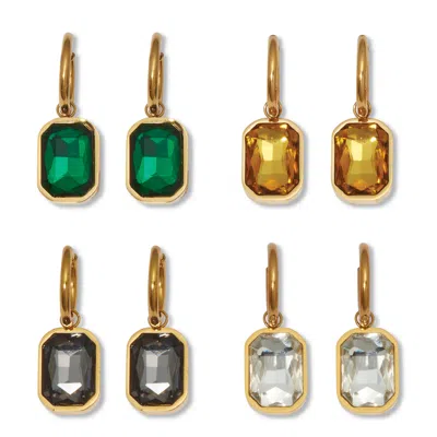 Palm Beach Jewelry Emerald Cut Crystal Yellow Gold Ion-plated Stainless Steel Huggie Earrings Set In Black