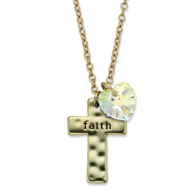Palm Beach Jewelry Faith Cross And Ab Crystal Goldtone Heart Necklace 18"-20.5"