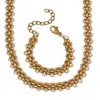 Palm Beach Jewelry Fancy Yellow Gold Ion-plated Stainless Steel Link Necklace Set 18-inch
