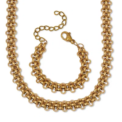 Palm Beach Jewelry Fancy Yellow Gold Ion-plated Stainless Steel Link Necklace Set 18-inch