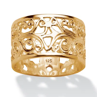 Palm Beach Jewelry Filigree Gold-plated Sterling Silver Ornate Scroll Design Ring Band In Yellow