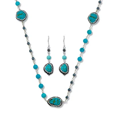 Palm Beach Jewelry Genuine And Simulated Turquoise Silvertone Necklace Set 36-inch In Multi