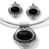 Palm Beach Jewelry Genuine Bezel-set Oval Onyx 2-pc. Necklace And Earrings Set In Silvertone In Black