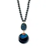 Palm Beach Jewelry Genuine Black Agate And Lava Stone Beaded Goldtone Drop Necklace 34-inch Length