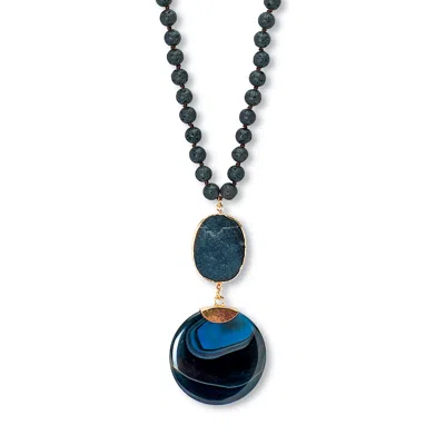 Palm Beach Jewelry Genuine Black Agate And Lava Stone Beaded Goldtone Drop Necklace 34-inch Length