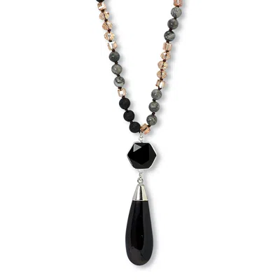 Palm Beach Jewelry Genuine Black Agate Silvertone Drop Necklace 32-inch