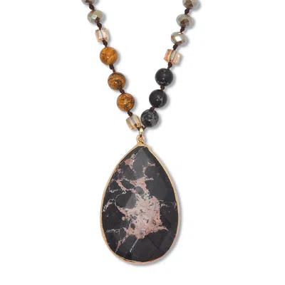 Palm Beach Jewelry Genuine Black Howlite And Brown Jasper Goldtone Necklace 34-inch