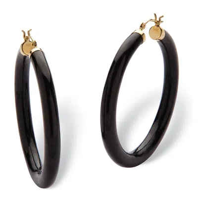 Palm Beach Jewelry Genuine Black Jade Hoop Earrings In 14k Yellow Gold