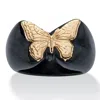 Palm Beach Jewelry Genuine Black Jade Solid 10k Yellow Gold Butterfly Ring In Black