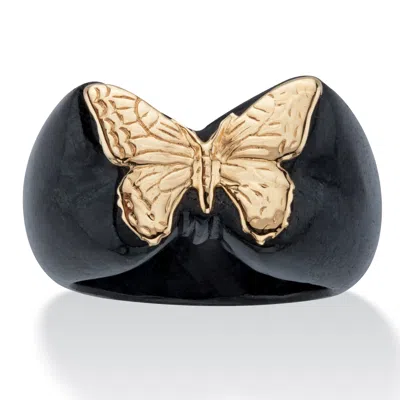 Palm Beach Jewelry Genuine Black Jade Solid 10k Yellow Gold Butterfly Ring