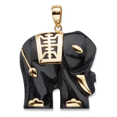 Palm Beach Jewelry Genuine Black Jade Solid 10k Yellow Gold Elephant Pendant
