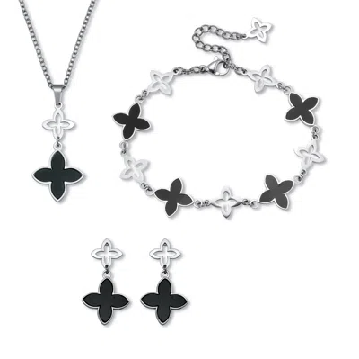 Palm Beach Jewelry Genuine Black Mother Of Pearl Stainless Steel Clover Jewelry Set