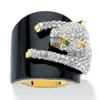 Palm Beach Jewelry Genuine Black Onyx And Crystal 14k Gp Leopard Ring In Yellow