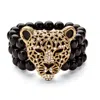 Palm Beach Jewelry Genuine Black Onyx And Crystal Leopard Stretch Bracelet In Yellow Goldtone