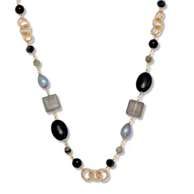 Palm Beach Jewelry Genuine Black Onyx And Gray Labradorite Goldtone Drop Necklace 34-inch