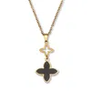 Palm Beach Jewelry Genuine Black Onyx Gold Ion-plated Clover Necklace 18 To 20-inch