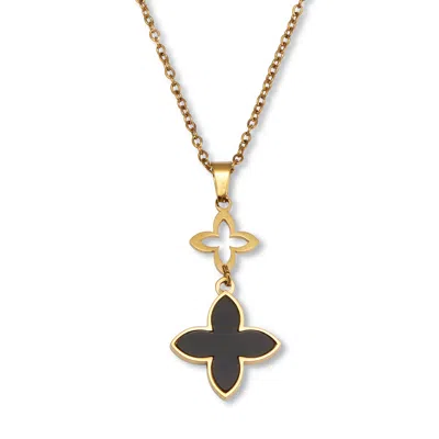 Palm Beach Jewelry Genuine Black Onyx Gold Ion-plated Clover Necklace 18 To 20-inch