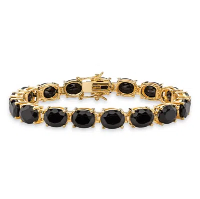 Palm Beach Jewelry Genuine Black Onyx Gold-plated Oval-cut Tennis Bracelet 7.5"