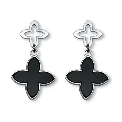 Palm Beach Jewelry Genuine Black Onyx Stainless Steel Clover Earrings