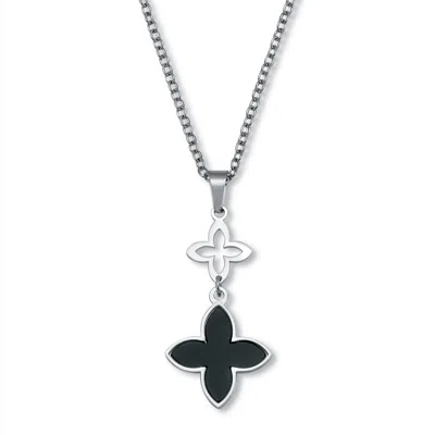 Palm Beach Jewelry Genuine Black Onyx Stainless Steel Clover Necklace 18 To 20-inch
