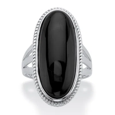 Palm Beach Jewelry Genuine Black Onyx Sterling Silver Oval Cabochon Ring